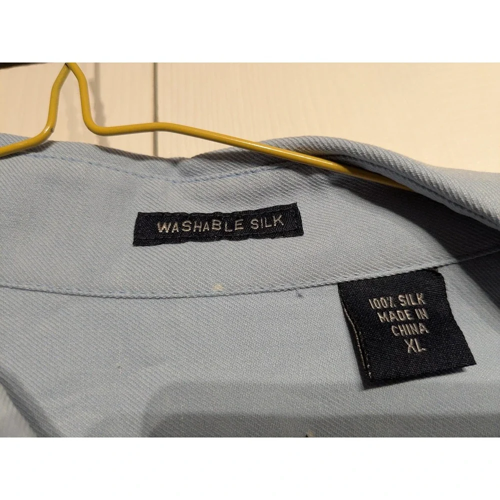 IZOD Shirt Men XL Light Blue 100% Silk Short Sleeve Button Washable Pocket‎ NWT - Picture 6 of 14